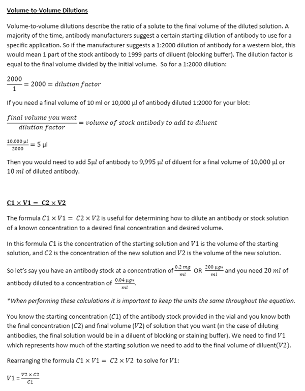 VolumetoVolume Dilutions