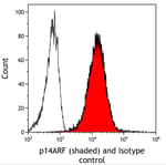 Detection of human p14ARF (shaded) in HeLa cells by flow cytometry.