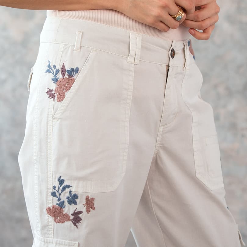 BLOOM EMBROIDERED CARGO PANTS PETITE view 3