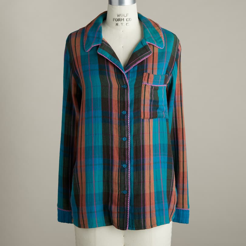 Toboggan Trails Pajama Top View 9Teal-Plaid