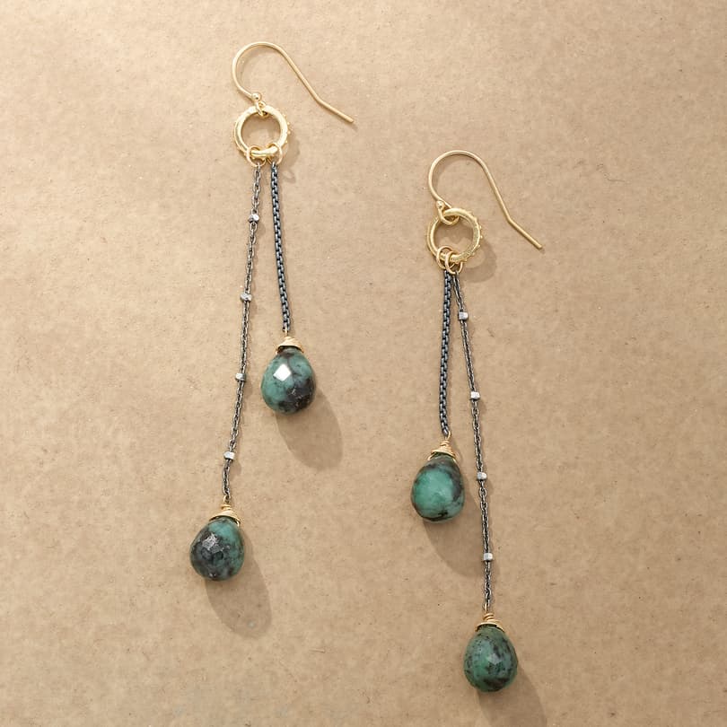 Emerald Rain Chain Earrings View 1