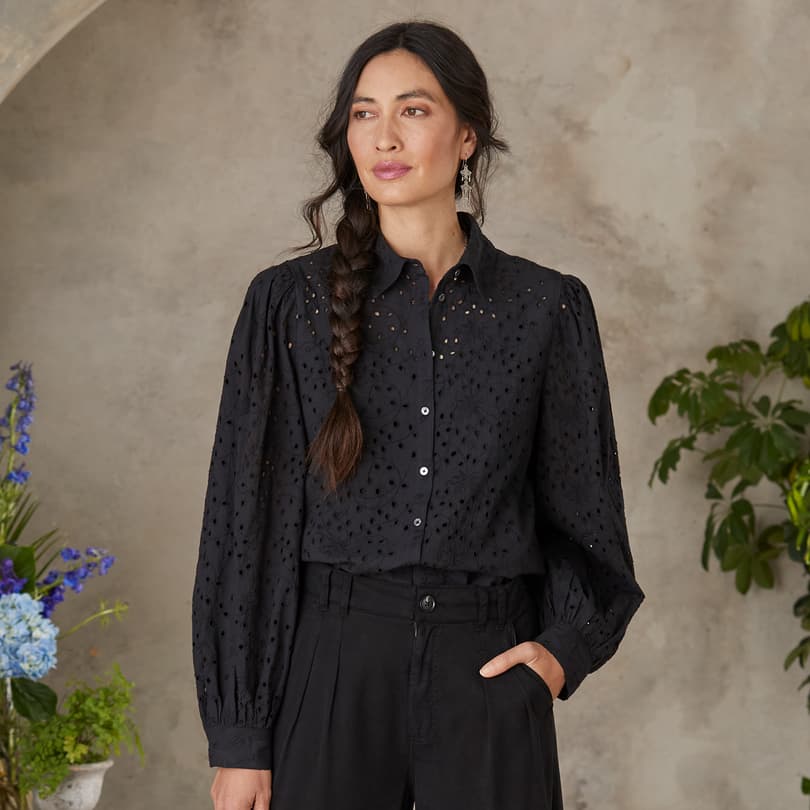 Celestine Eyelet Shirt, Petite View 16C_BLK