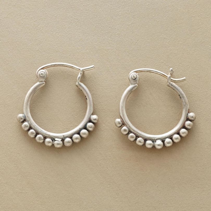 SILVER BEAD HOOP EARRINGS view 1