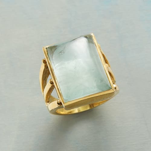 THREE PRONG AQUA RING view 1