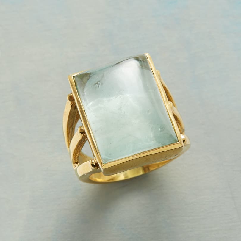 THREE PRONG AQUA RING view 1