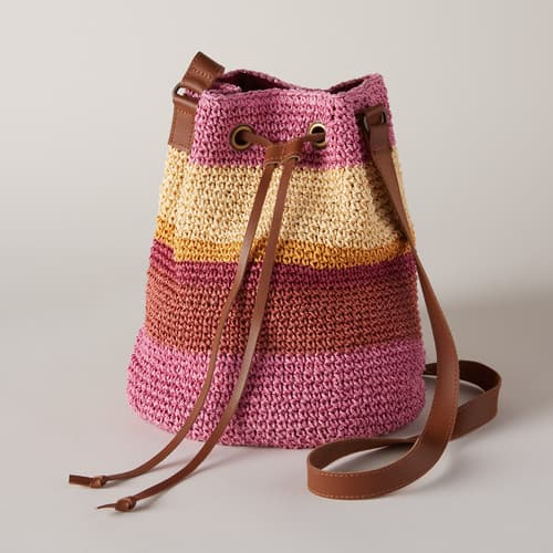 Jeulia Drawstring Bucket Bag Vintage Monogram Leather Crossbody