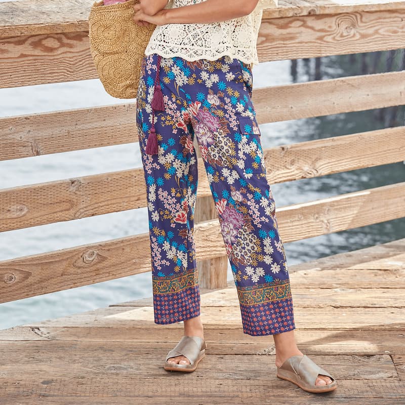 Incredible vintage cotton pants with block printing, rollover