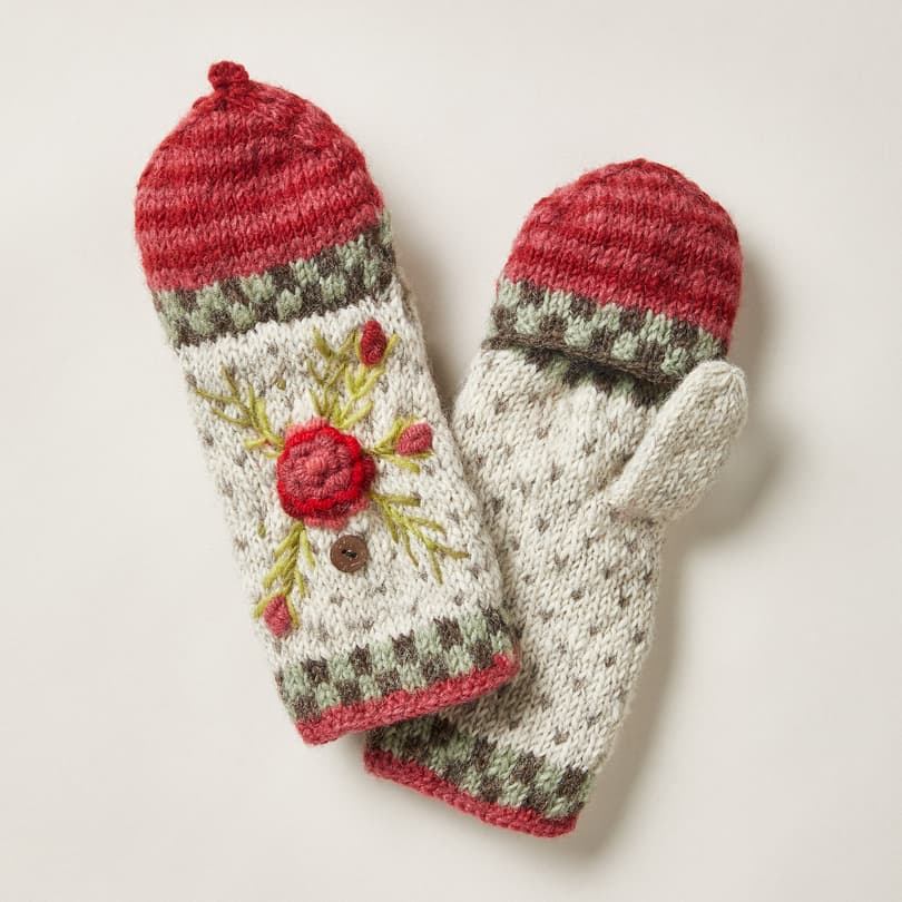 FROSTY BLOOMS CONVERTIBLE MITTENS view 1 NATURAL