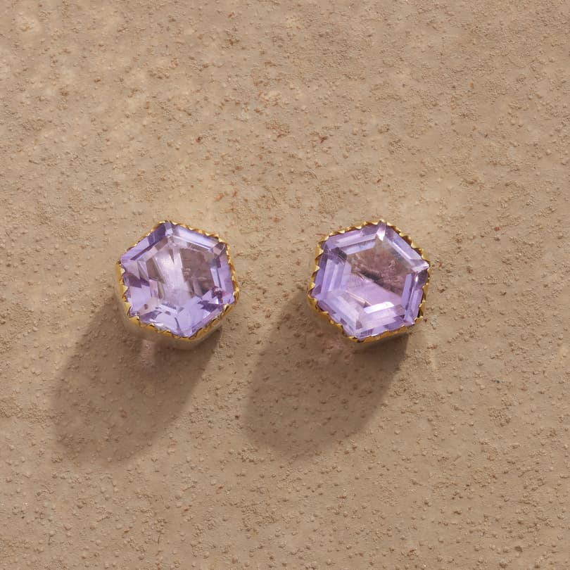 Amethyst Hexagon Earrings View 1