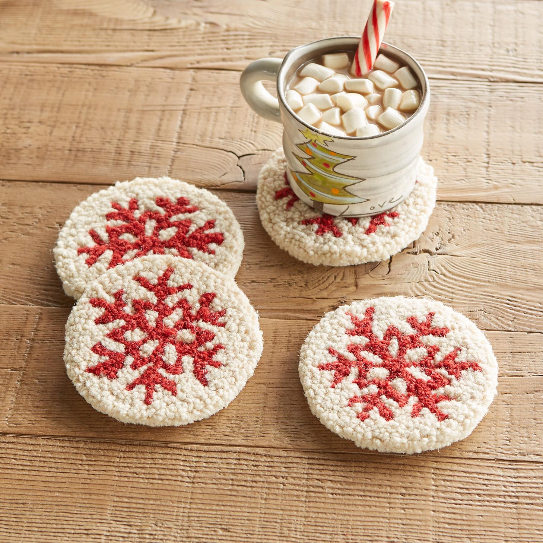 Snowflake Wool Felt Coasters Winter Holiday Christmas Coaster Set –  feltplanet