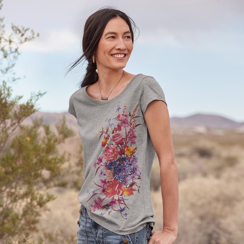 SUNSET BLOOMS TEE view 1 HTHR GRAY