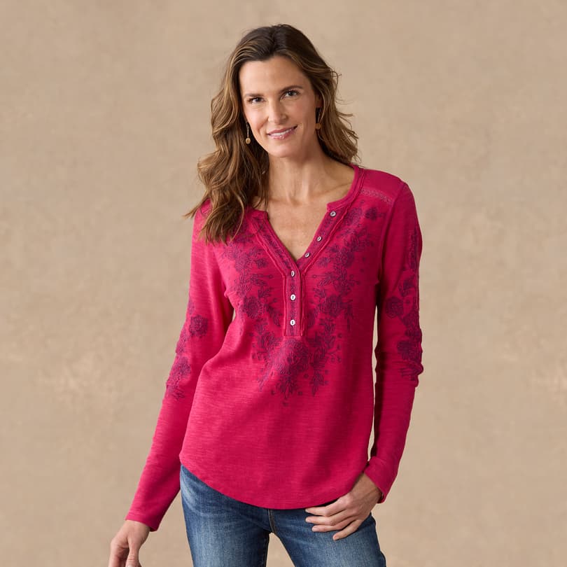 Artisan Floral Henley, Petite View 1