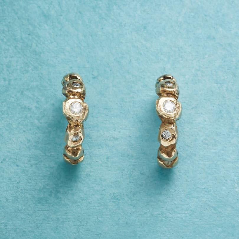 TRIPLE DIAMOND HOOP EARRINGS view 1