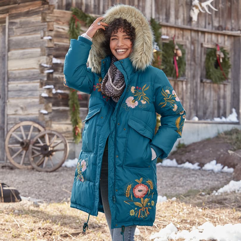 Flower Faux Shearling Zip Jacket In Blue