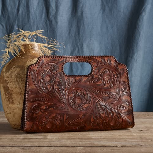 Hand-tooled Leather Clutch Large envelope Brown -   Hand tooled leather,  Tooled leather handbags, Leather tooling