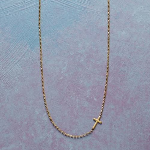 GOLD CROSS ACROSS NECKLACE view 1