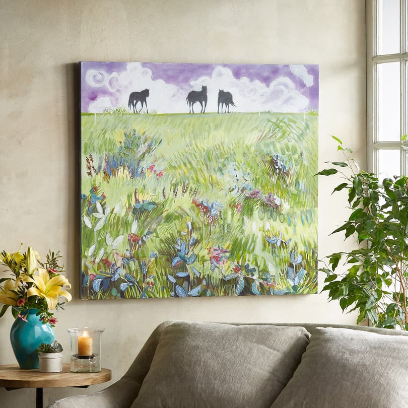 THREE HORSES & VIOLET SKY PAINTING view 1