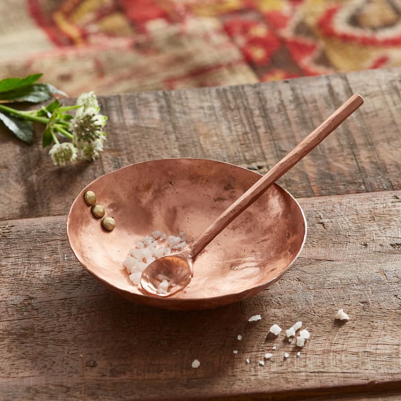 COPPER SPICE DISH AND SPOON view 1