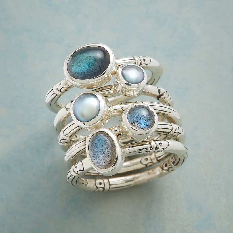 LABRADORITE AND PEARL RING SET S/5 view 1