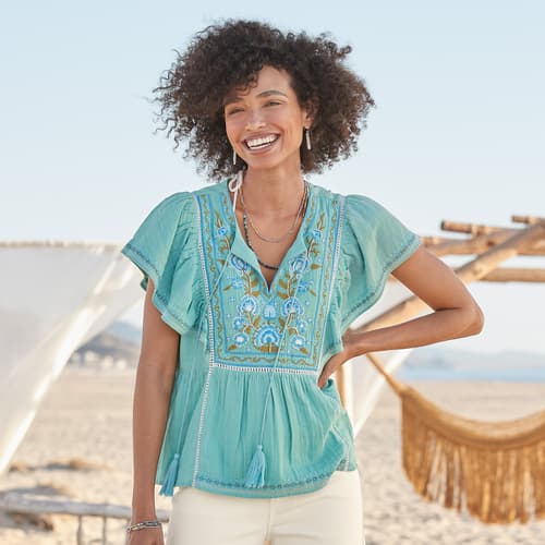 Charming Days Top, Petite View 4C_TURQ
