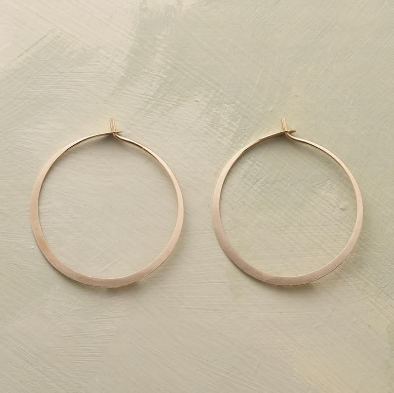 MEDIUM HAND-FORGED GOLD HOOPS view 1