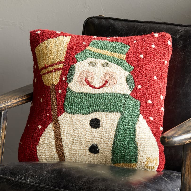 SNOWMAN HANDHOOKED PILLOW view 1