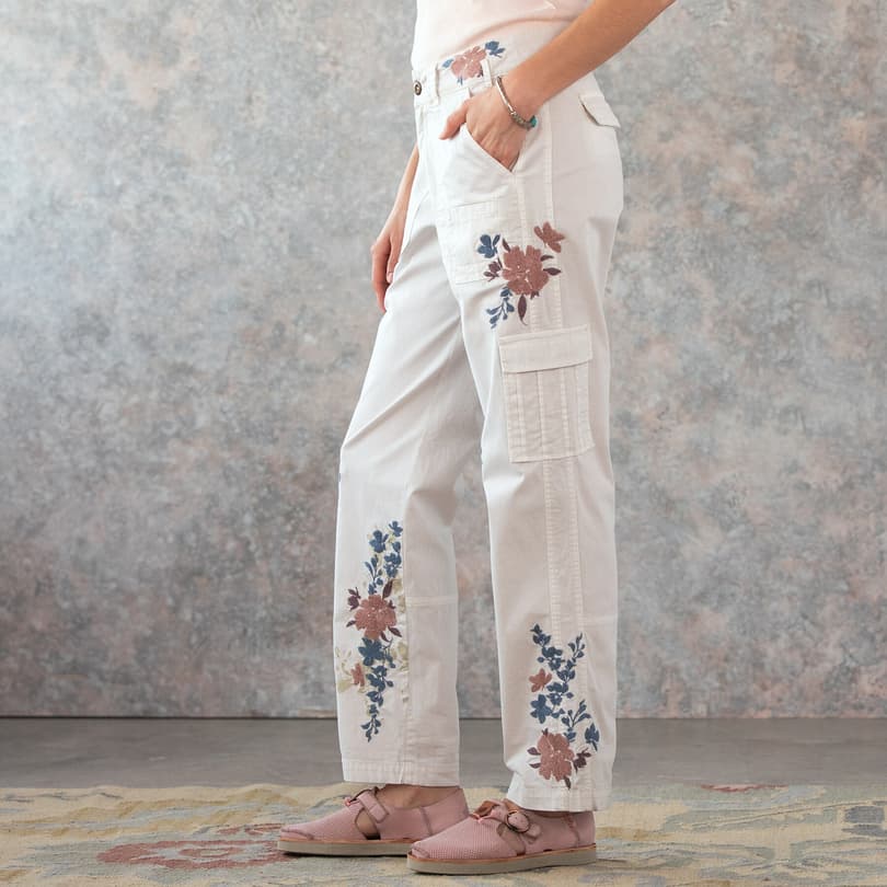 BLOOM EMBROIDERED CARGO PANTS view 1