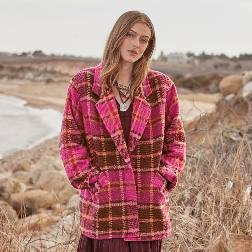 Petite shop plaid coat