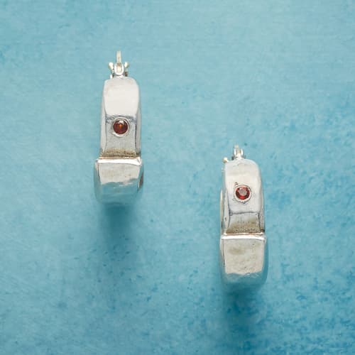 OVERLAP GARNET HOOP EARRINGS view 1