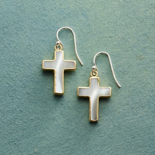 Pearly Cross Earrings View 1