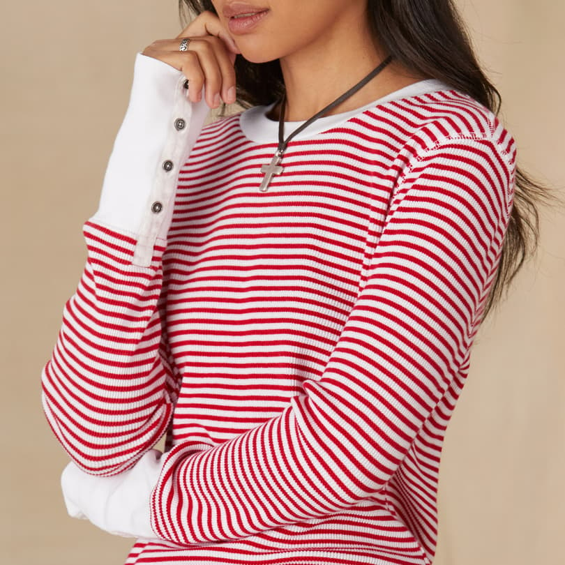 Striped Crewneck Thermal, Petite View 10