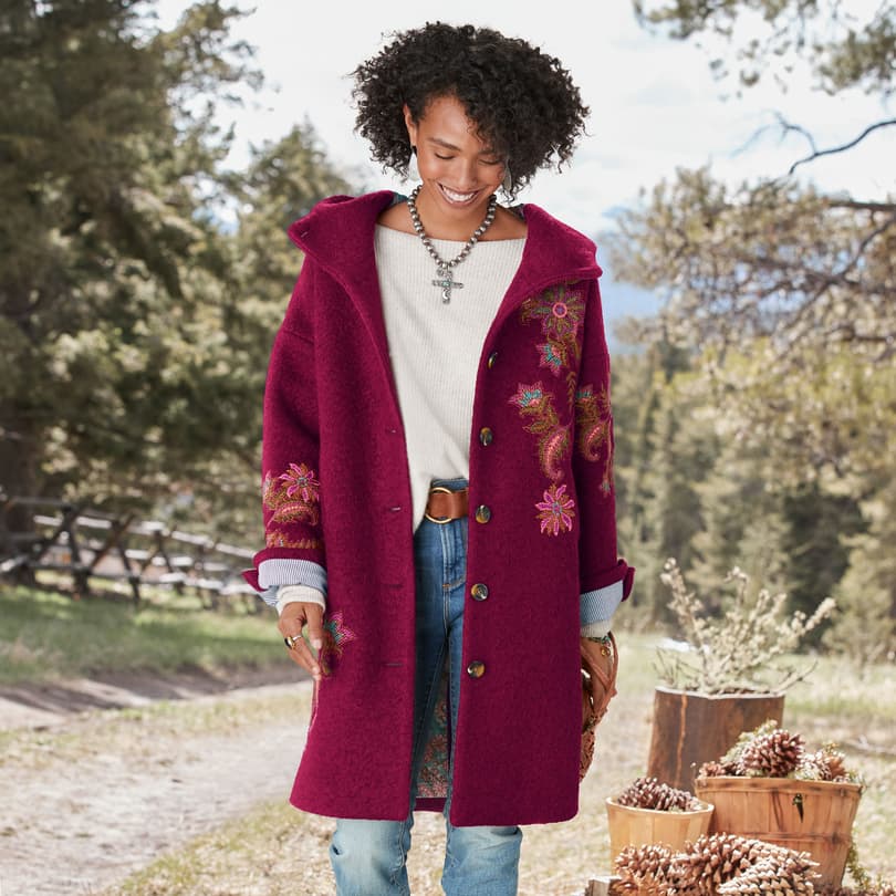 Burgundy 2024 boucle coat