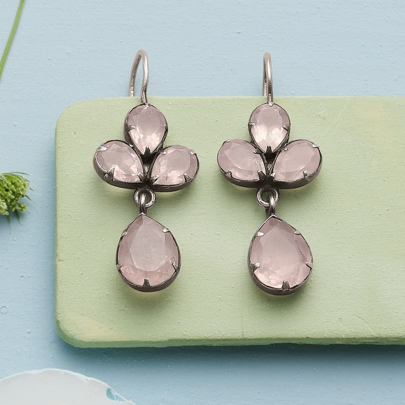 Rose Quartz Trefoil Earrings View 3