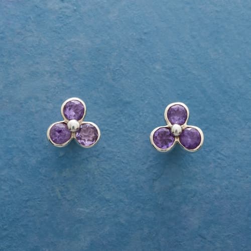 THREE LEAF AMETHYST EARRINGS view 1