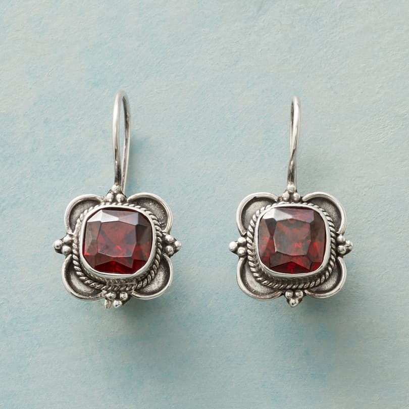 GARNET CARTOUCHE EARRINGS view 1