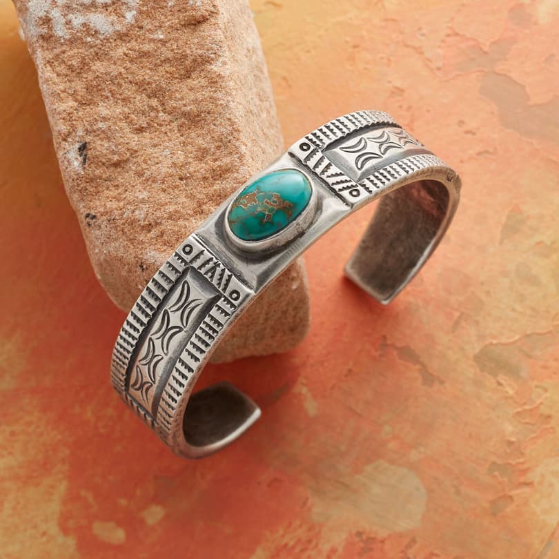 FINE LINES TURQUOISE CUFF view 1