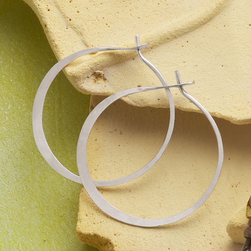 Medium Hand-forged Sterling Hoops View 3