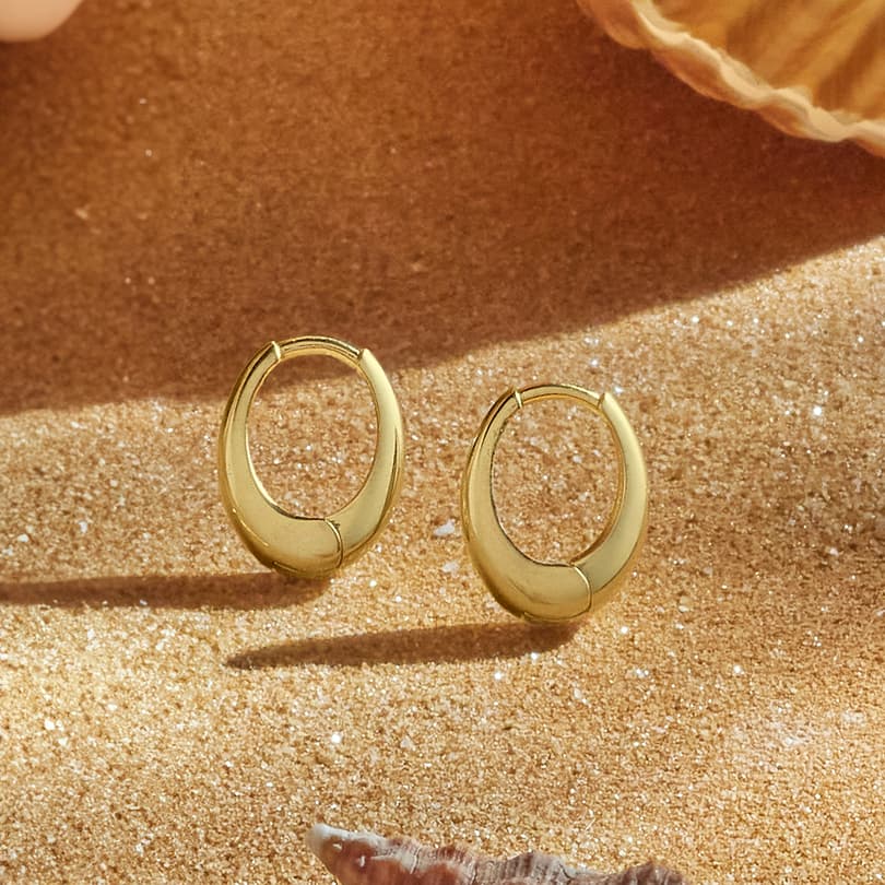 Yellow Gold Oval Hoop Earrings View 3