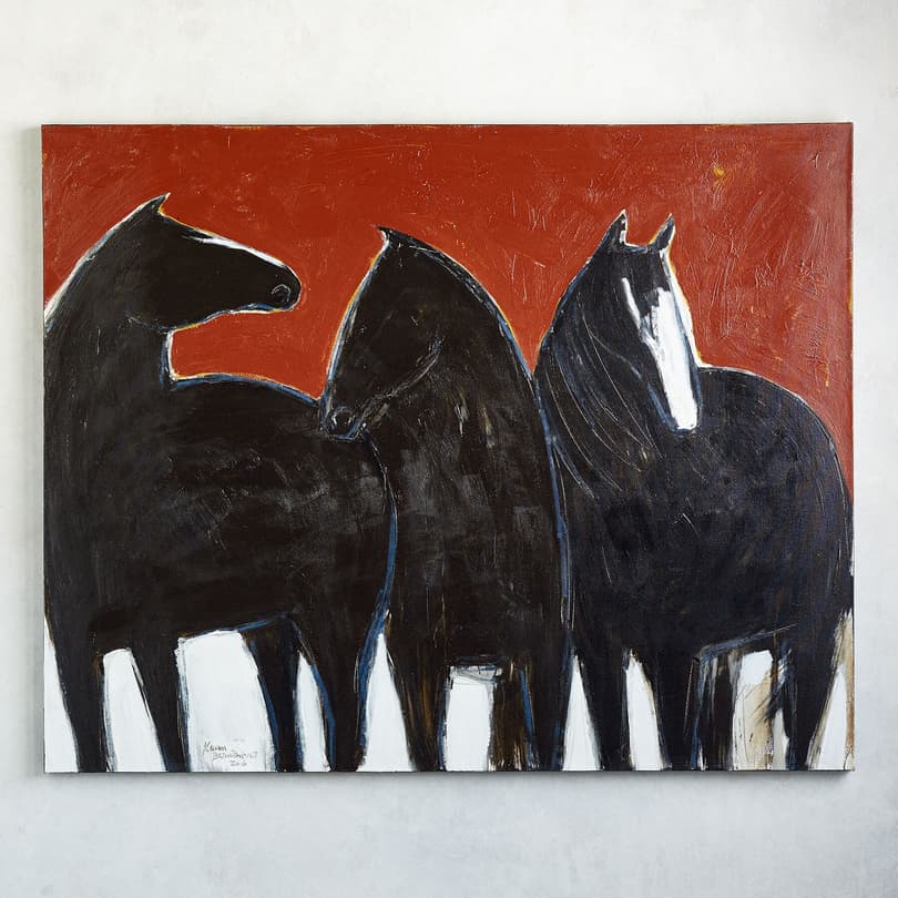 THREE BLACK HORSES PAINTING view 1