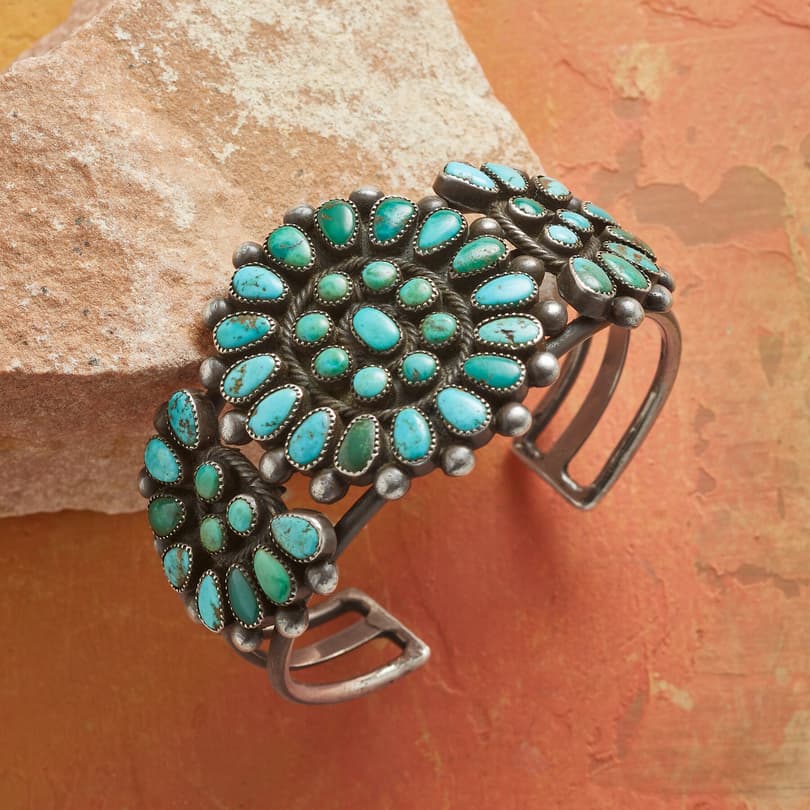 1940S FLOWERING TURQUOISE CUFF view 1