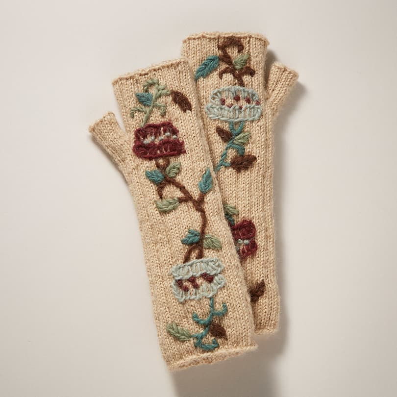 PEONY EMBROIDERED FINGERLESS GLOVES view 1