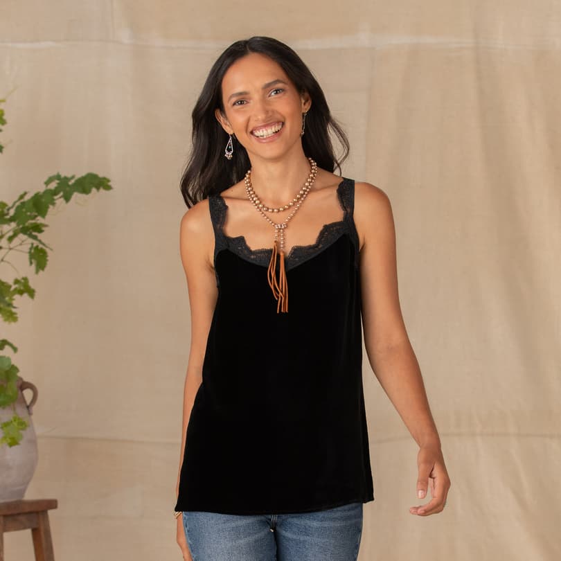 Womens Black Scallop Lace Trim Cami Vest