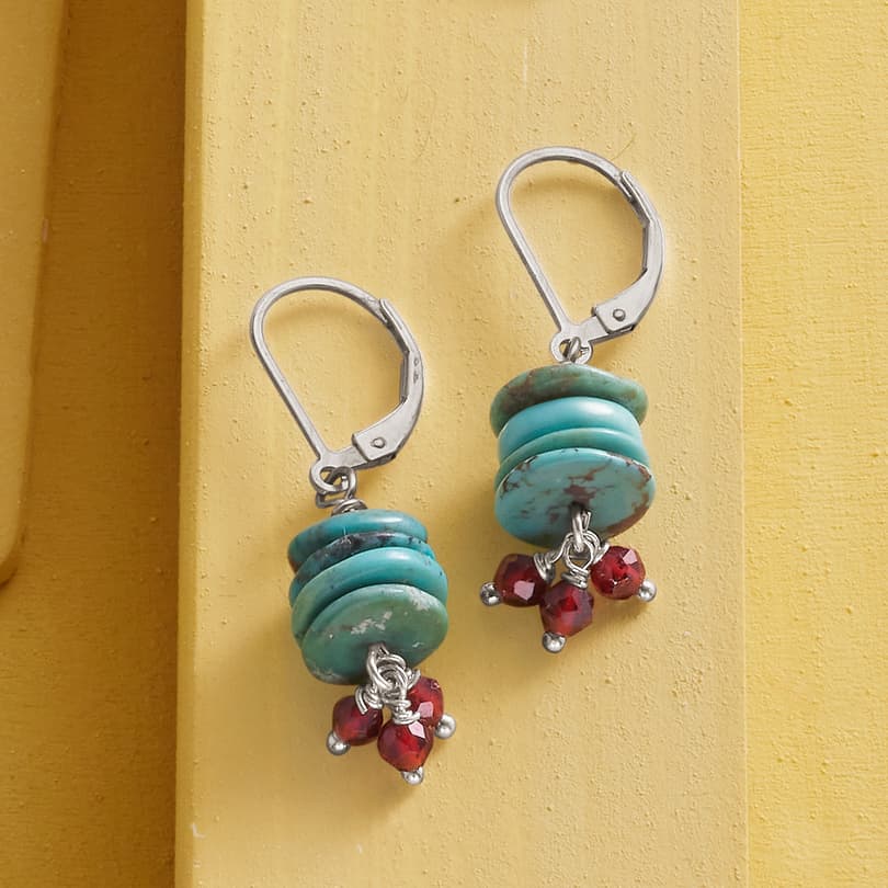 Turquoise And Garnet Earrings View 3