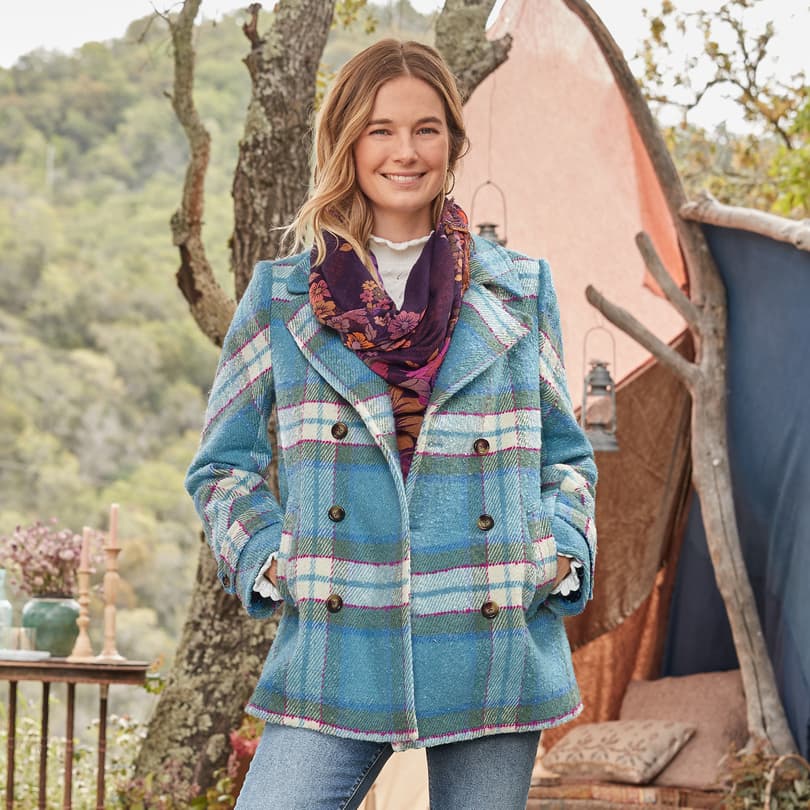 Blue plaid clearance peacoat