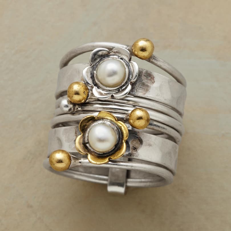 PEARL PETAL STACK RINGS view 1