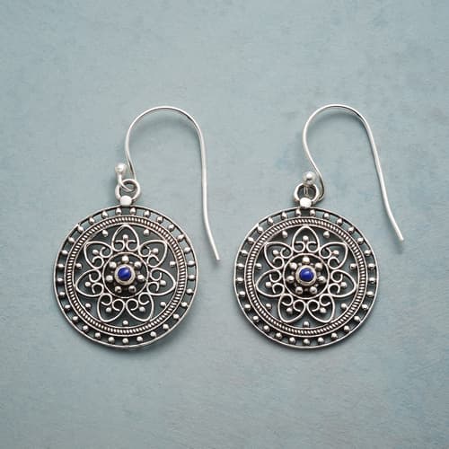 SILVER &amp; BLUE FILIGREE EARRINGS view 1