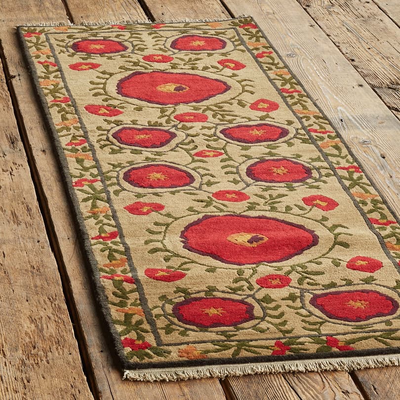 FIELD OF POPPIES TIBETAN HAND KNOTTED RUG view 2