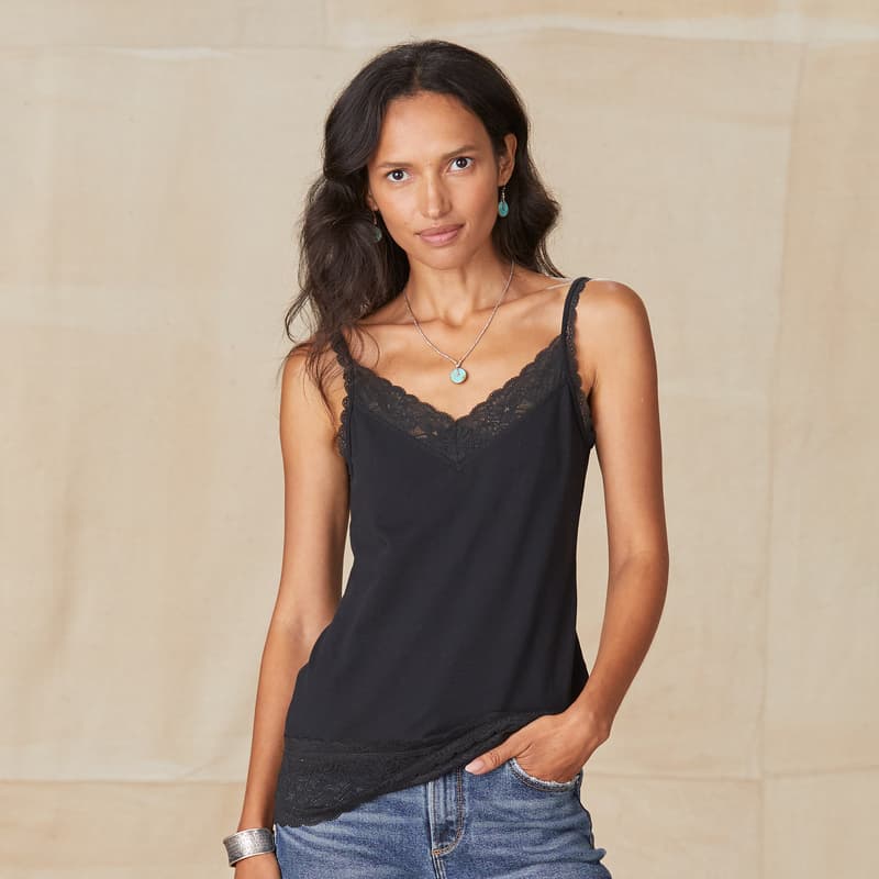 Boston Proper - Black - Lace Trim Cami Top - Xs, Black Lace Trim 