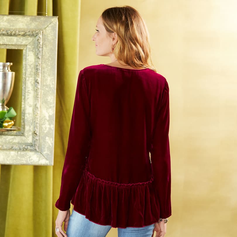 VELVET LONG SLEEVE TOP WITH RUFFLE view 1