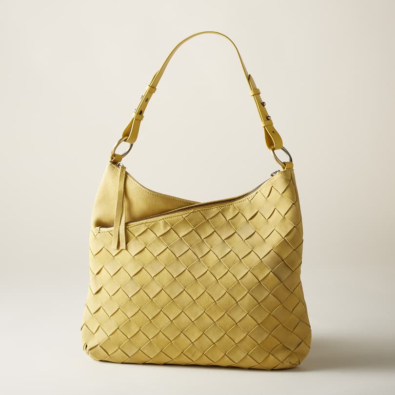 Yellow woven leather hobo bag